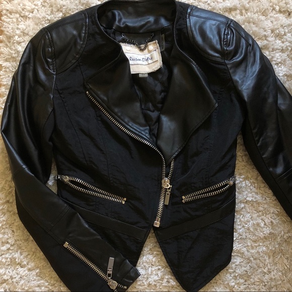 Raison D’etre faux leather mixed media moto jacket - Picture 1 of 6
